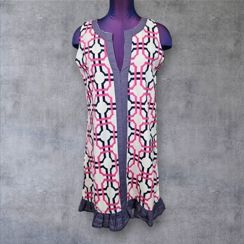 Malabar Bay Pink & Navy Geometric Sleeveless Sheath Dress Size Small Women's B89